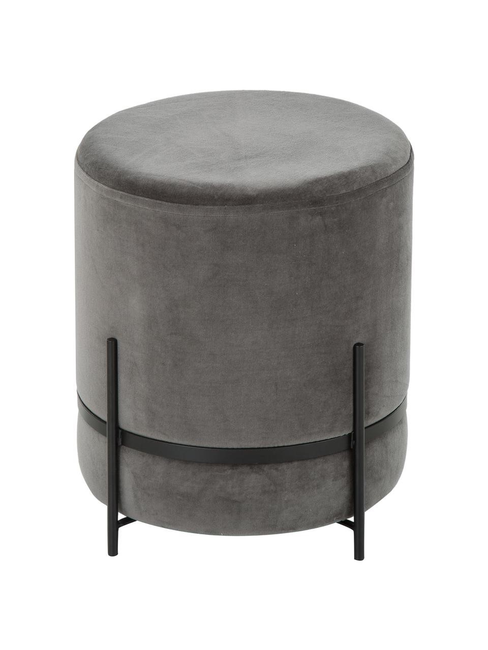 Puf de terciopelo Haven, Tapizado: terciopelo de algodón, Patas: metal con pintura en polv, Terciopelo gris, negro, Ø 38 x Al 45 cm