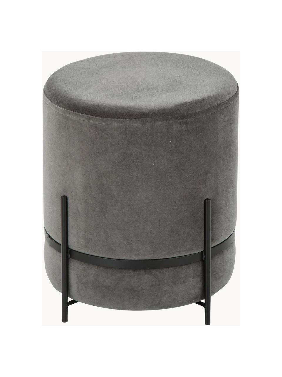 Tabouret en velours Haven, Velours gris, noir, ∅ 38 x haut. 45 cm