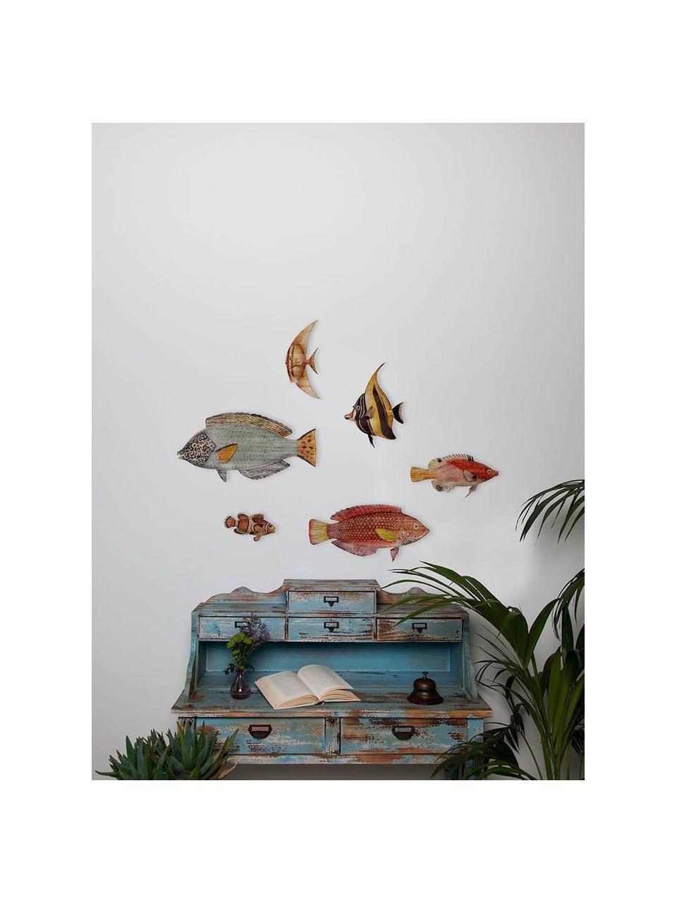 Set de decoraciones de pared Fishes, 6 pzas., Tablero de fibras de densidad media (MDF), Multicolor, Set de diferentes tamaños