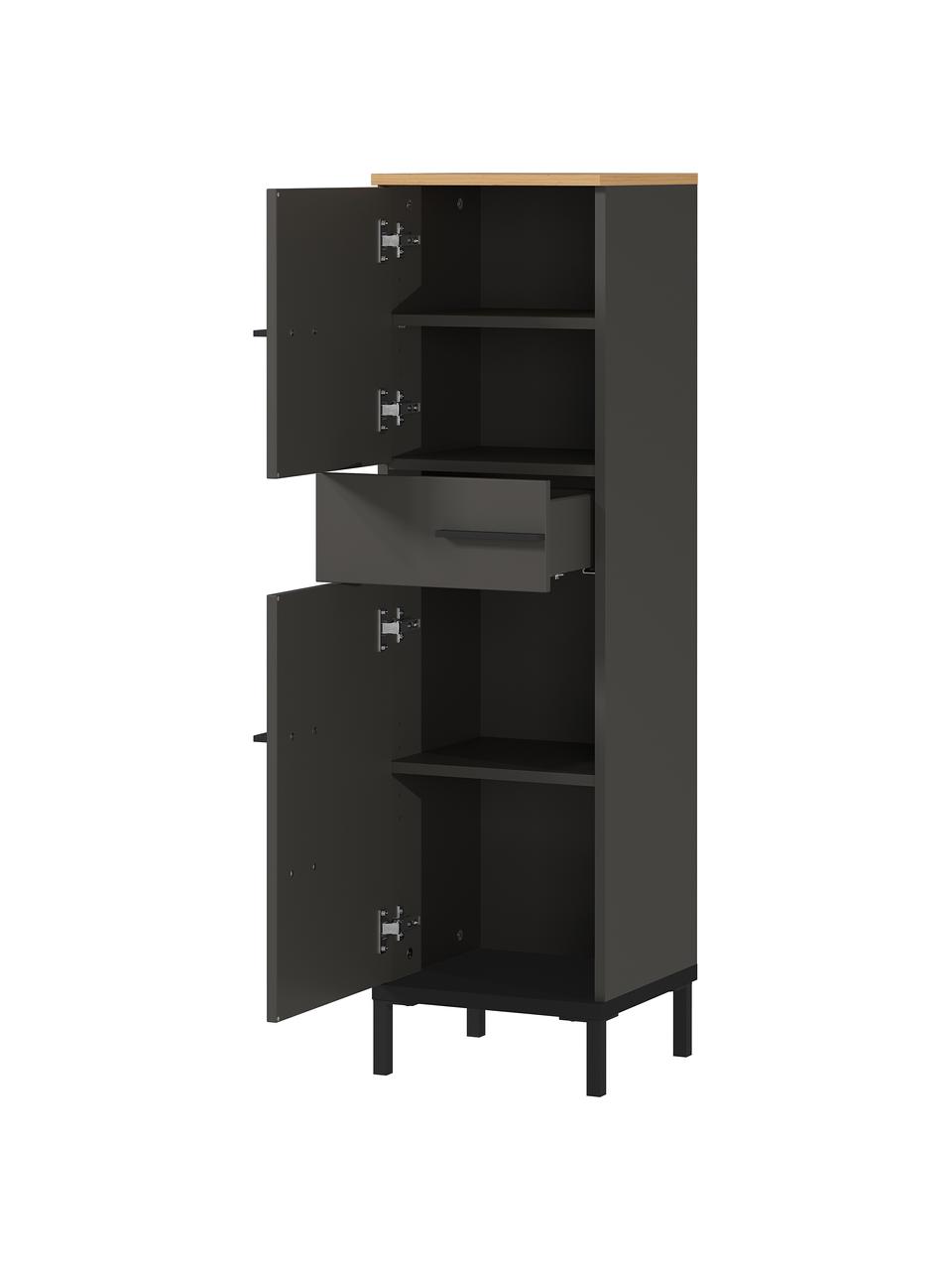 Badkamermeubel Elisa, B 34 cm, Frame: met melamine beklede spaa, Antraciet, helder hout, B 34 x H 123 cm