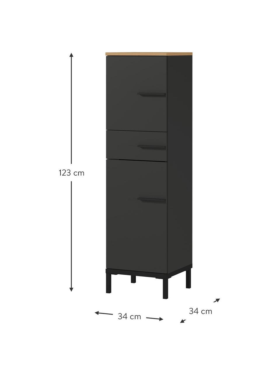 Badkamermeubel Elisa, B 34 cm, Frame: met melamine beklede spaa, Antraciet, helder hout, B 34 x H 123 cm