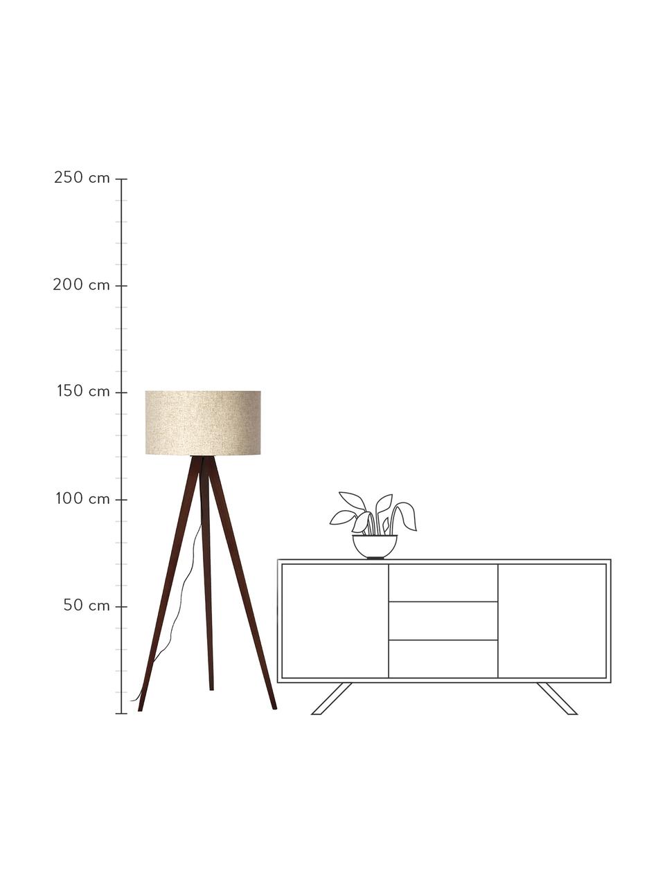Lampa podłogowa trójnóg z litego drewna w stylu scandi Jake, Odcienie kremowego, ciemny brązowy, Ø 60 x W 150 cm