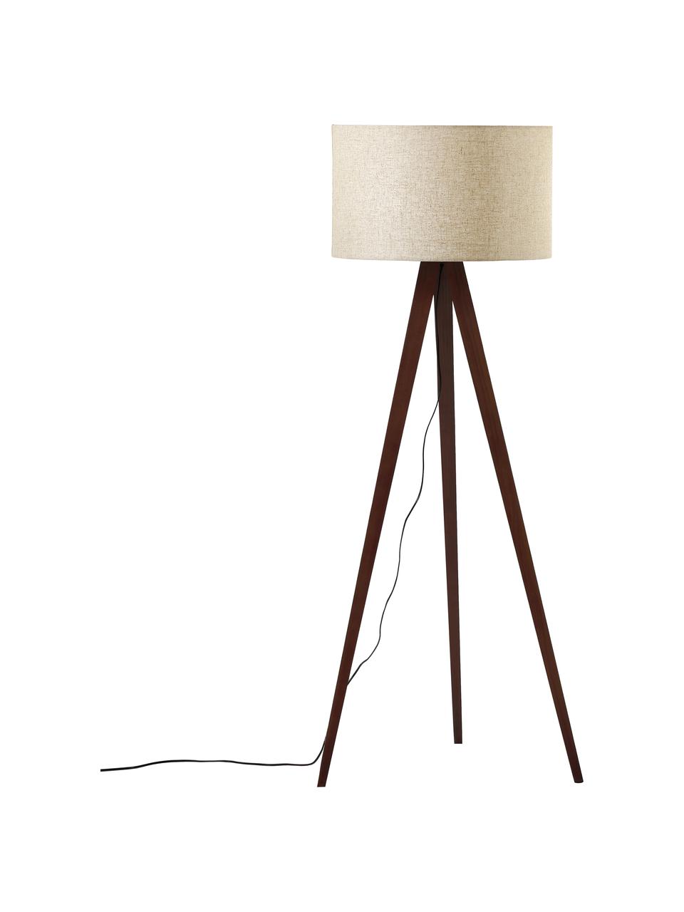 Lampa podłogowa trójnóg z litego drewna w stylu scandi Jake, Odcienie kremowego, ciemny brązowy, Ø 60 x W 150 cm