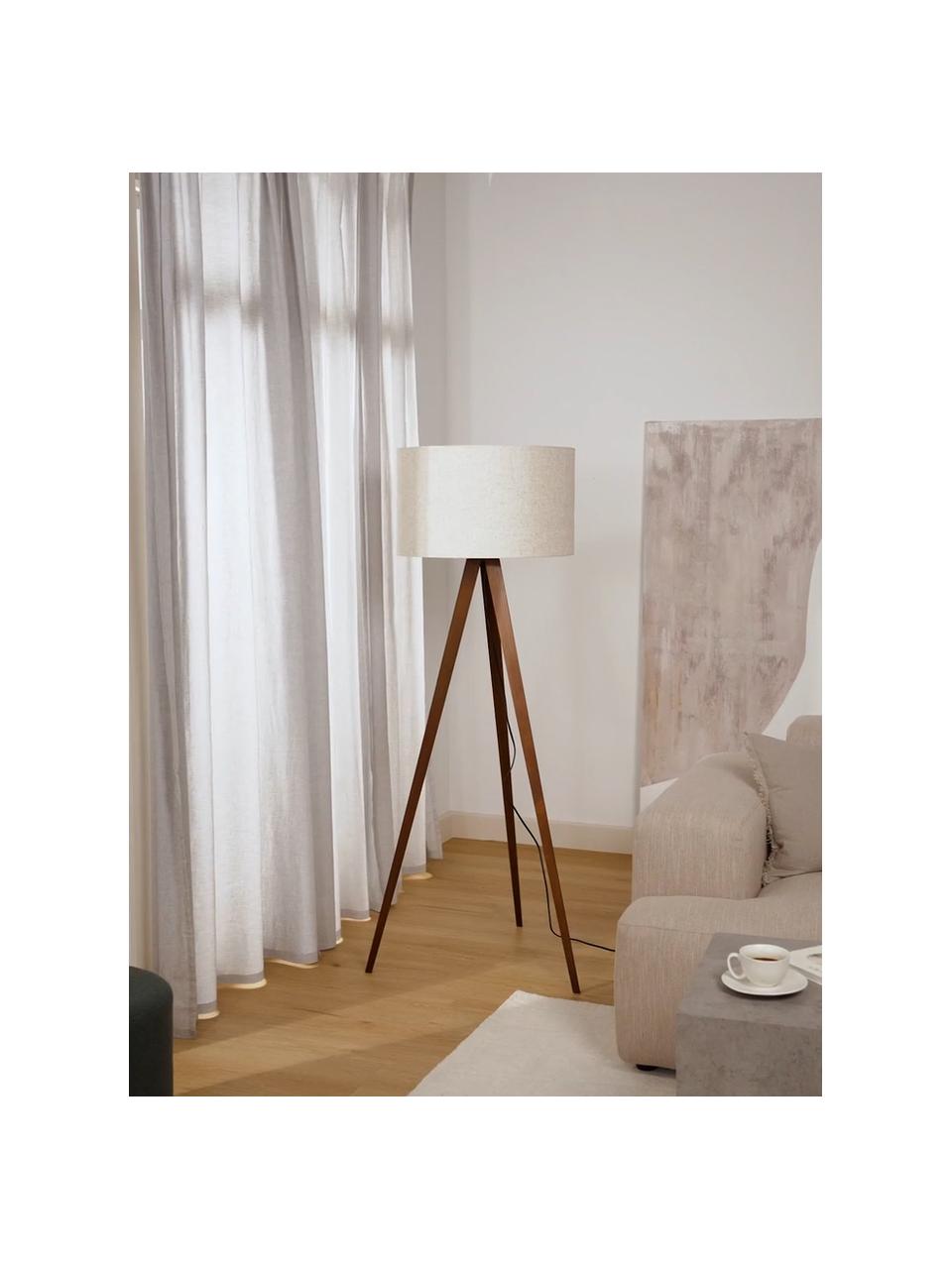 Scandi tripod vloerlamp Jake van massief hout, Lampenkap: linnen, Lampvoet: essenhout, FSC-gecertific, Crèmekleurig, donkerbruin, Ø 60 x H 150 cm