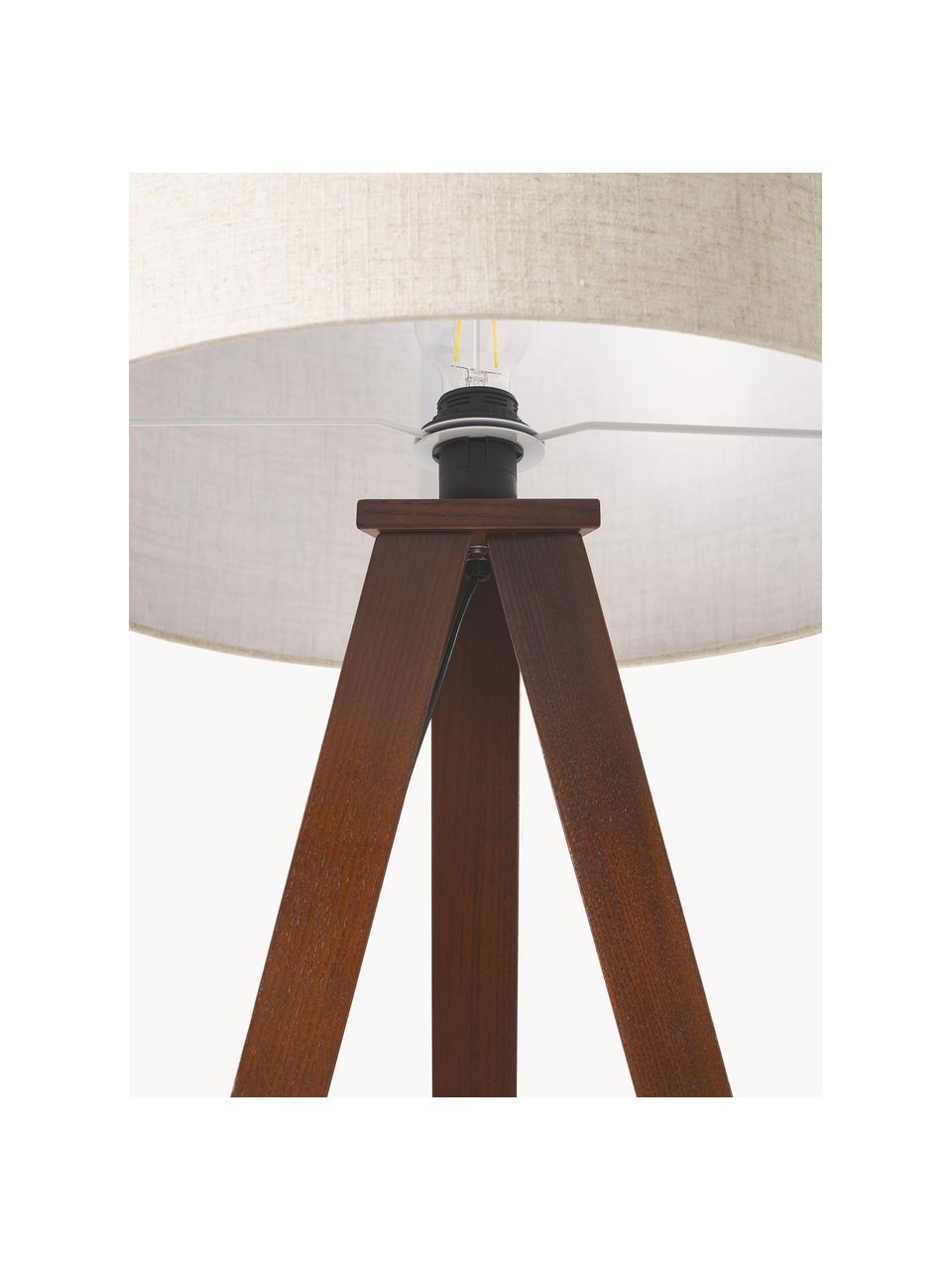 Lampa podłogowa trójnóg z litego drewna w stylu scandi Jake, Beżowy, ciemny brązowy, W 150 cm