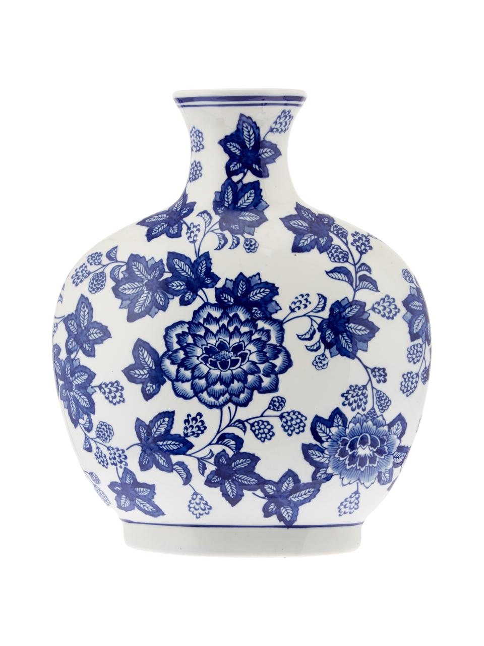 Wazon z ceramiki Blue Flowers, Ceramika, Złamana biel, niebieski, S 26 x W 32 cm