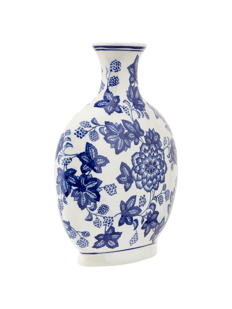 Jarrón de cerámica Blue Flowers, Cerámica, Blanco crudo, azul, An 26 x Al 32 cm