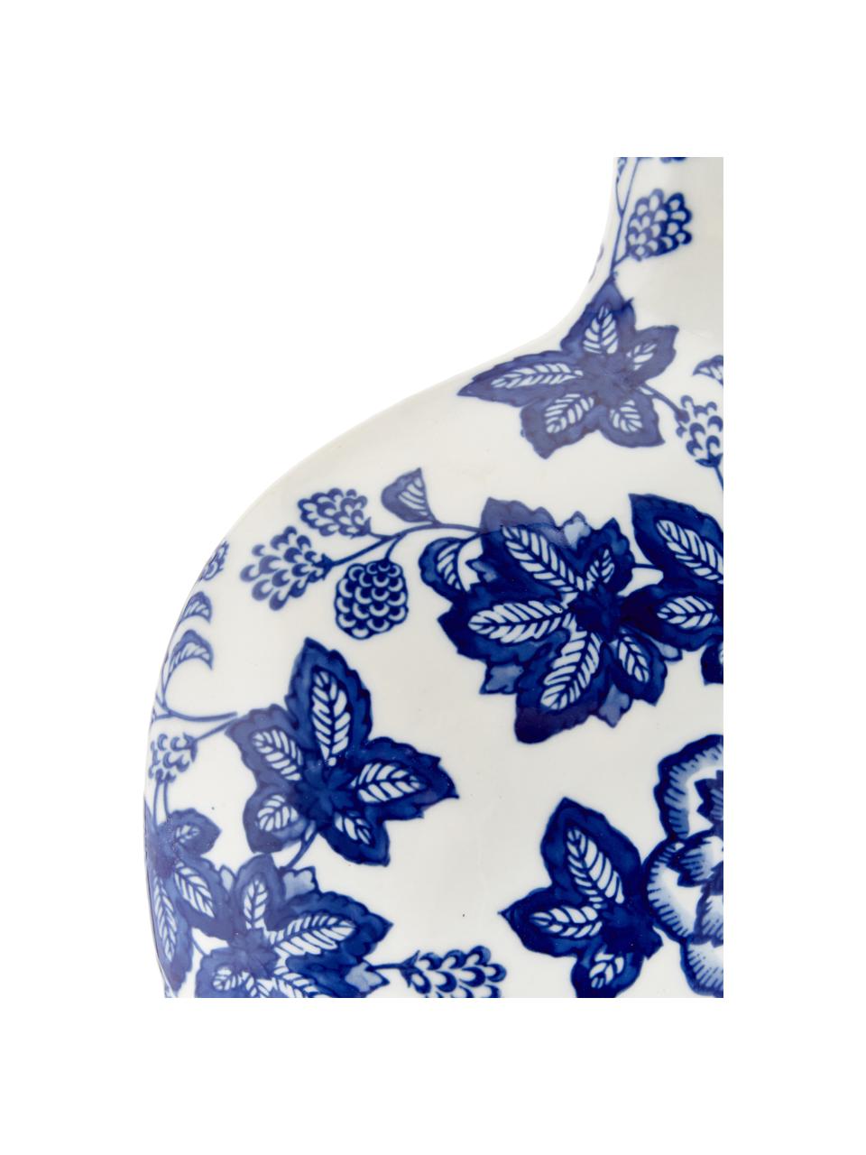 Vaso decorativo in ceramica Blue Flowers, Ceramica, Bianco latteo, blu, Larg. 26 x Alt. 32 cm