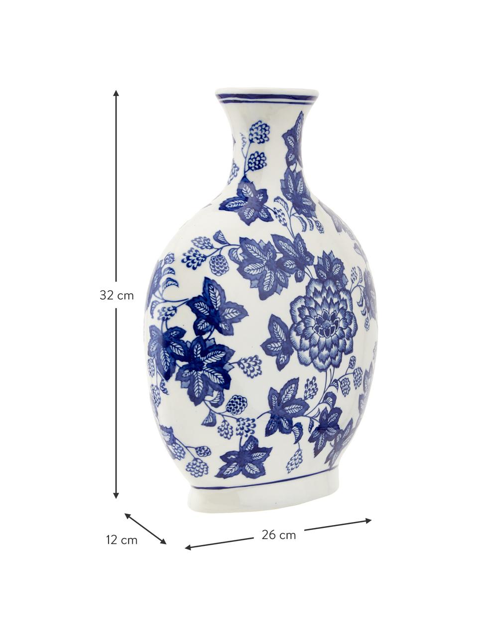 Vaso decorativo in ceramica Blue Flowers, Ceramica, Bianco latteo, blu, Larg. 26 x Alt. 32 cm