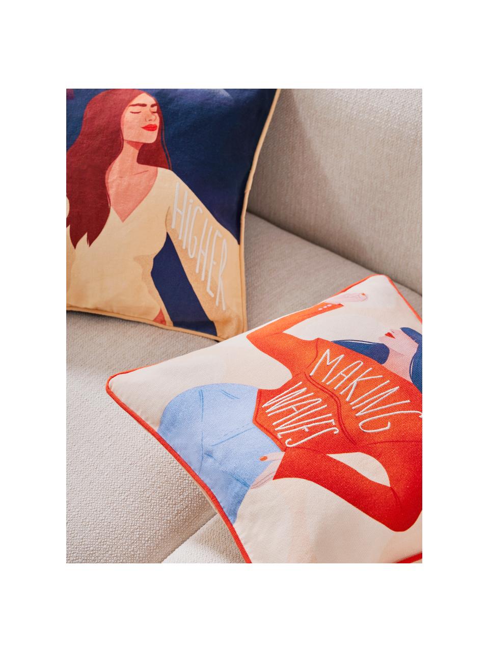 Kissenhülle Damali mit Statement-Motiv, 100 % Baumwolle, Making waves, B 40 x L 40 cm