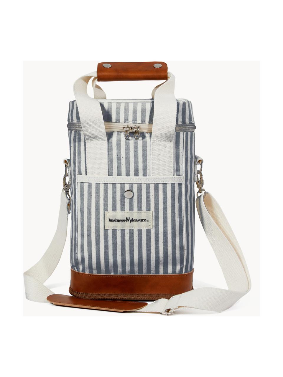 Kühltasche Retro, 50 % Baumwolle, 25 % Polyester, 25 % PVC, Graublau, Weiss, B 20 x H 33 cm