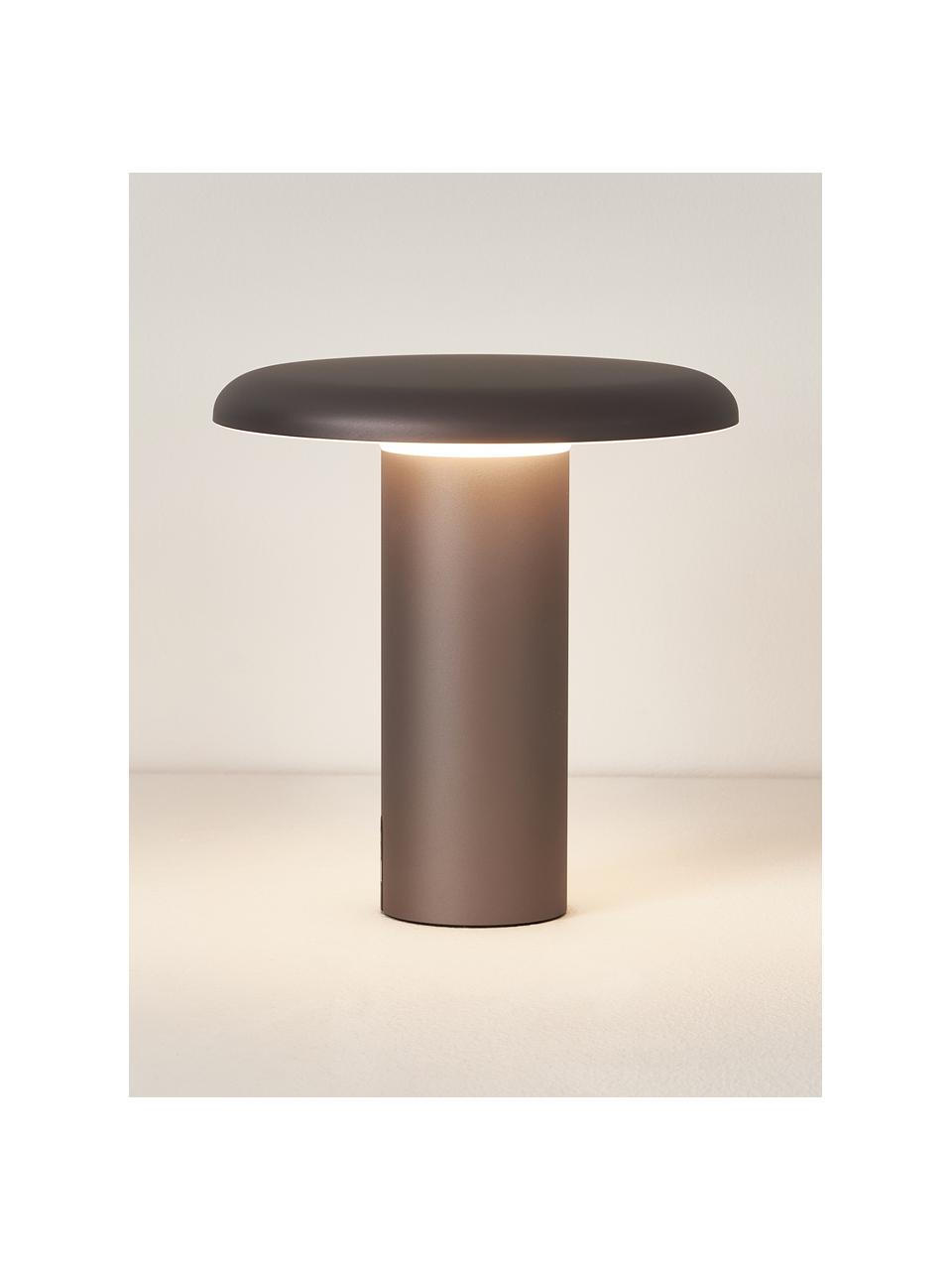 Malá přenosná stolní LED lampa Takku, stmívatelná, Potažený kov, Taupe, Š 18 cm, V 19 cm