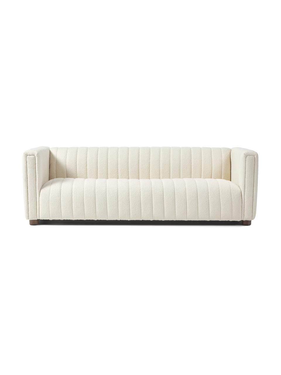 Canapé 3 places tissu bouclé blanc crème avec pieds en bois Antonio, Tissu bouclé blanc crème, larg. 217 x haut. 71 cm