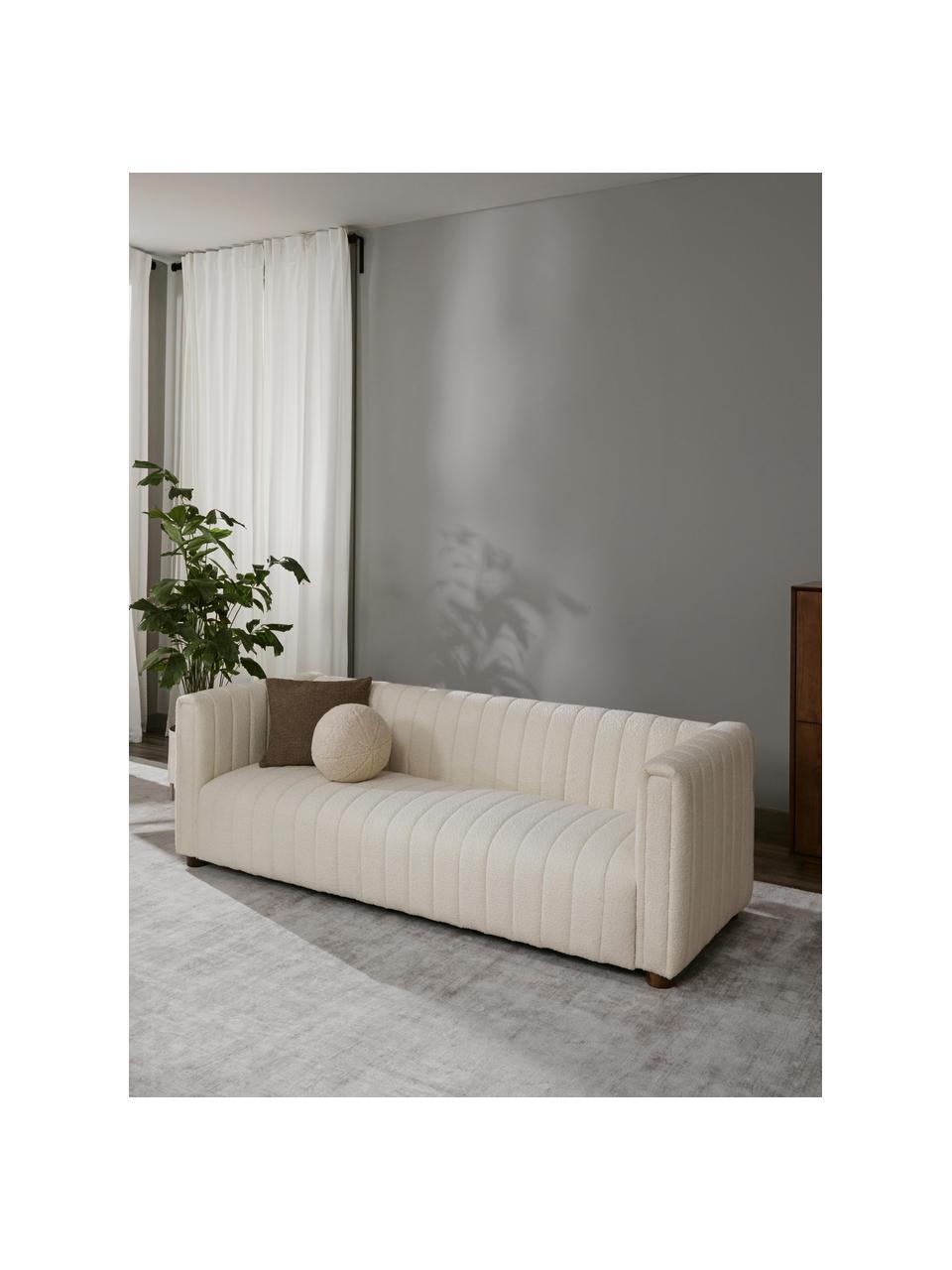 Sofá en tejido bouclé Antonio (3 plazas), Tapizado: tejido bouclé (100% polié, Estructura: madera maciza, madera con, Patas: madera de roble, Bouclé blanco crema, An 217 x Al 71 cm