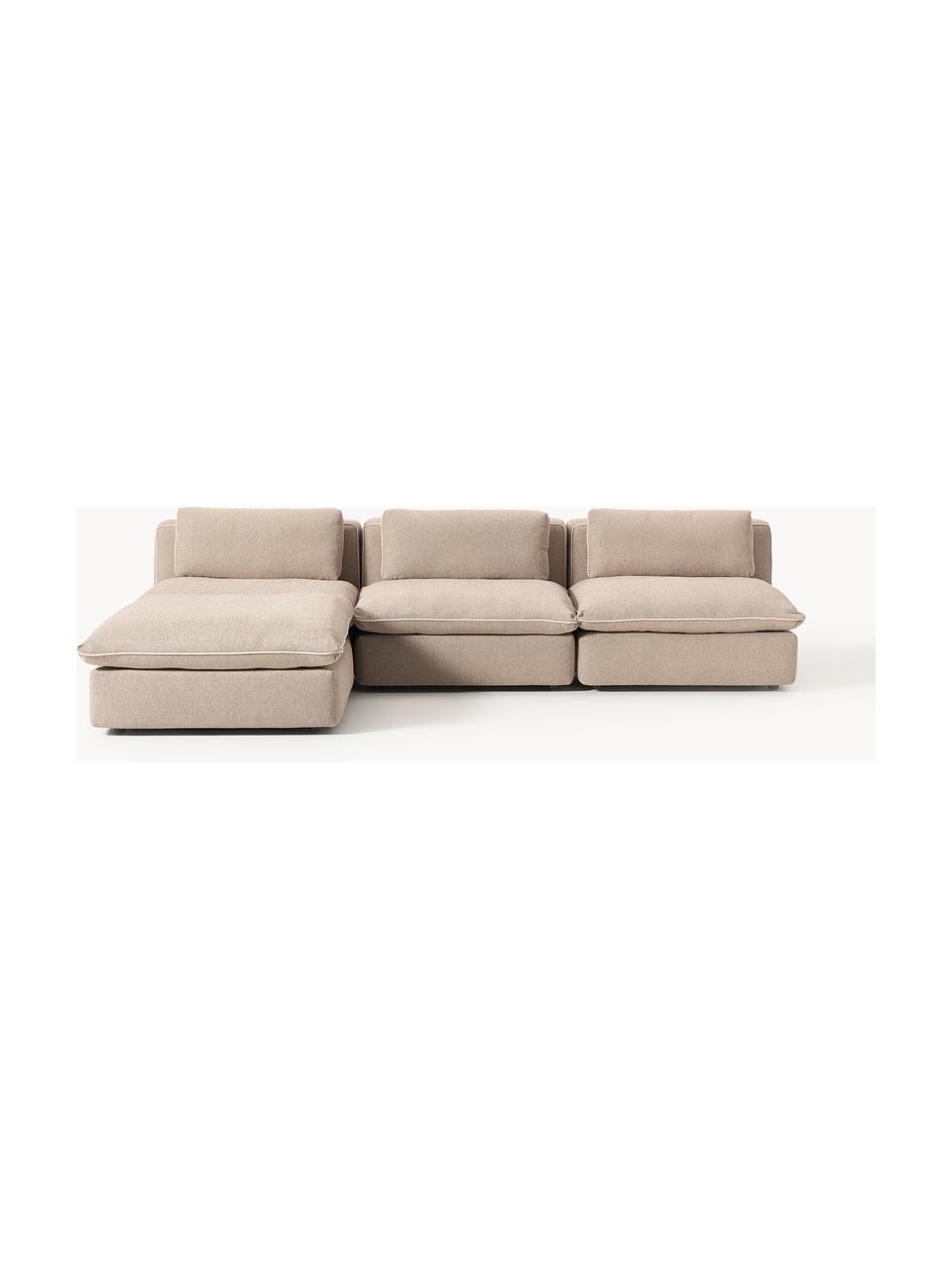 Narożna sofa modułowa z pufem Felix, Tapicerka: 100% poliester Dzięki tka, Nogi: tworzywo sztuczne Ten pro, Beżowa tkanina, B 300 x T 210 cm