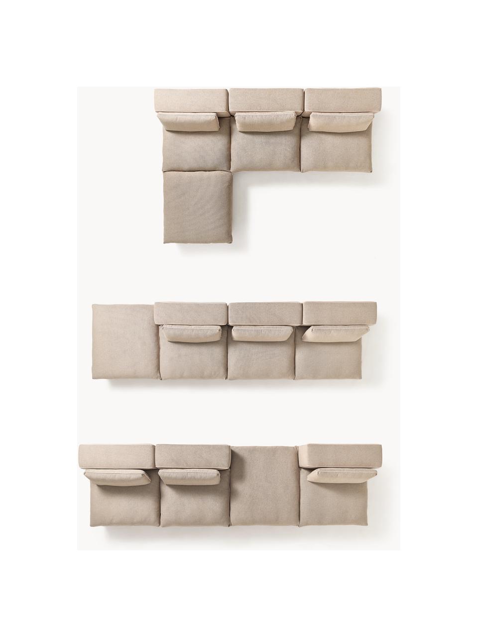 Canapé d'angle modulable avec pouf Felix, Tissu beige, larg. 300 x prof. 210 cm