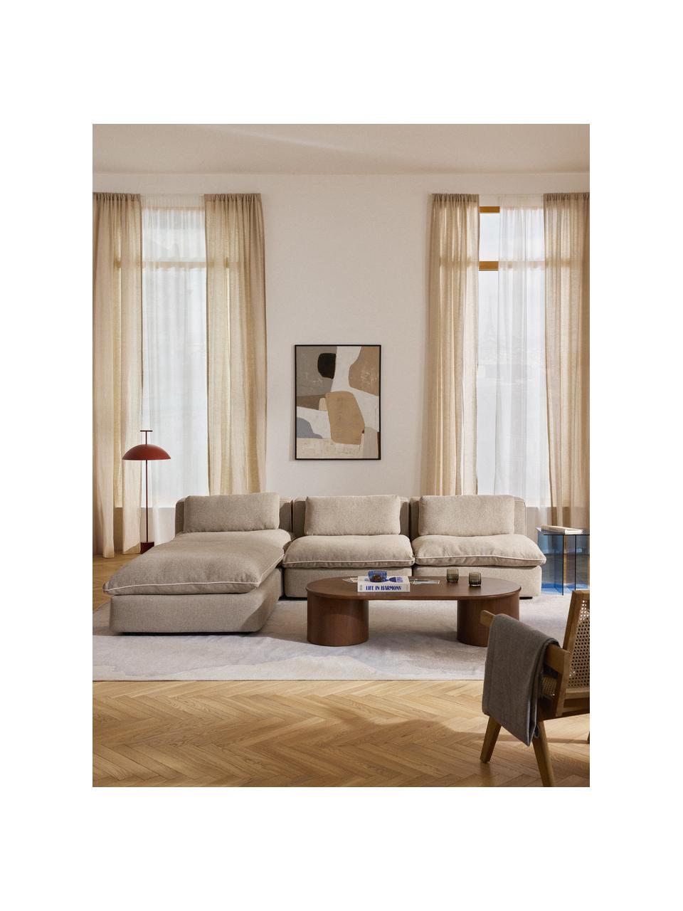 Canapé d'angle modulable avec pouf Felix, Tissu beige, larg. 300 x prof. 210 cm