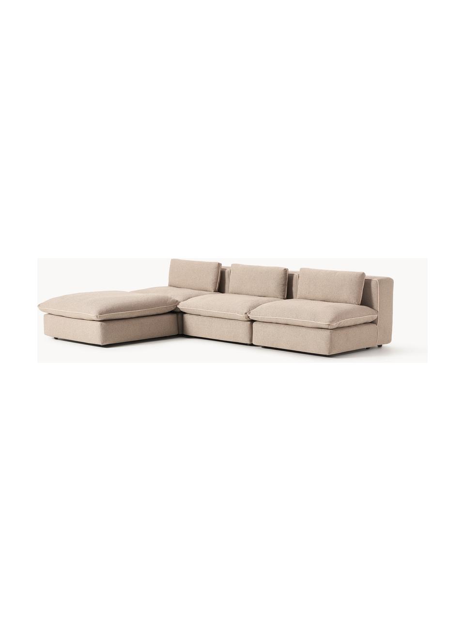 Canapé d'angle modulable avec pouf Felix, Tissu beige, larg. 300 x prof. 210 cm