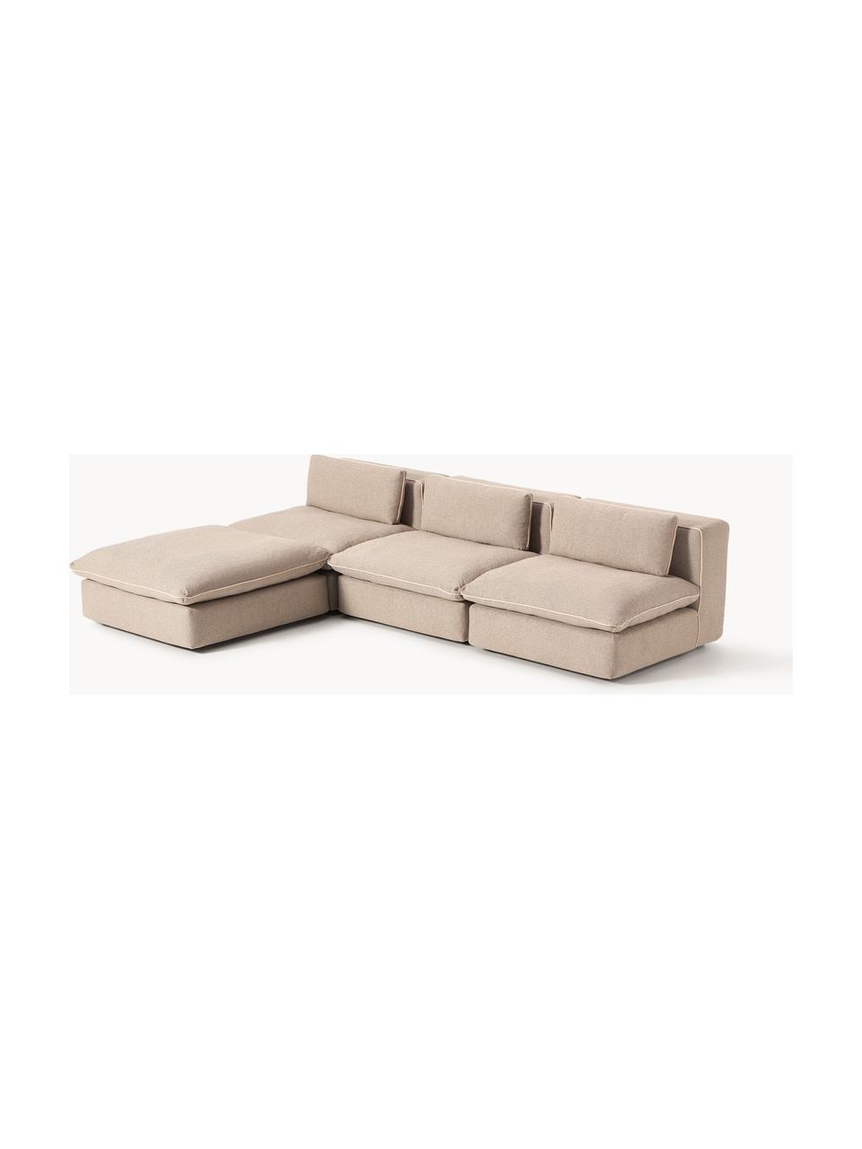 Canapé d'angle modulable avec pouf Felix, Tissu beige, larg. 300 x prof. 210 cm