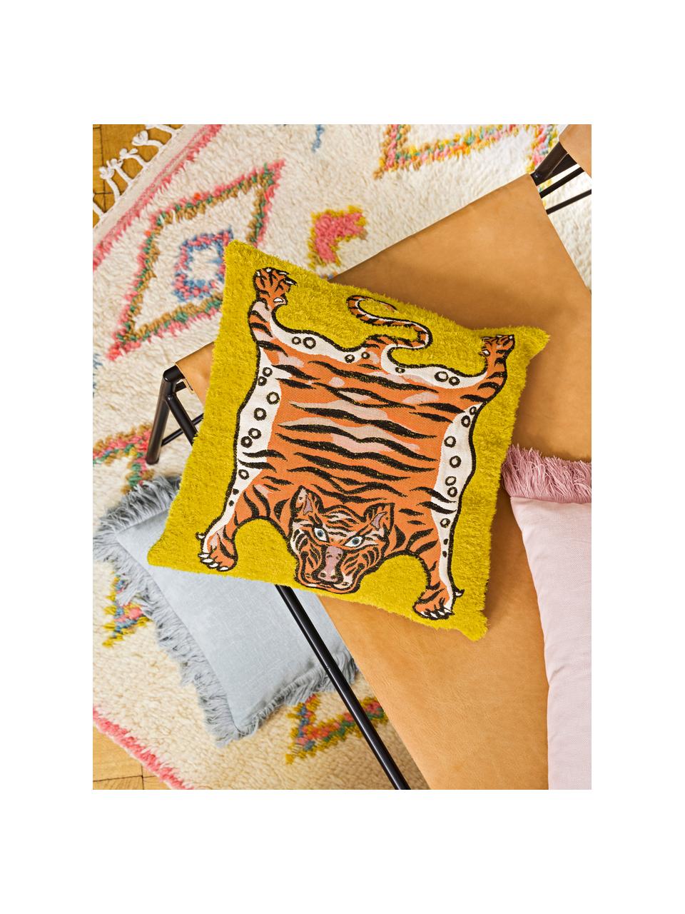 Kussenhoes Tigris, Weeftechniek: jacquard, Geel, oranje, zwart, 45 x 45 cm