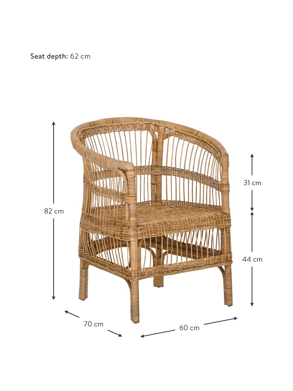 Rattan-Armlehnstuhl Palma, Rattan, Braun, B 60 x T 70 cm