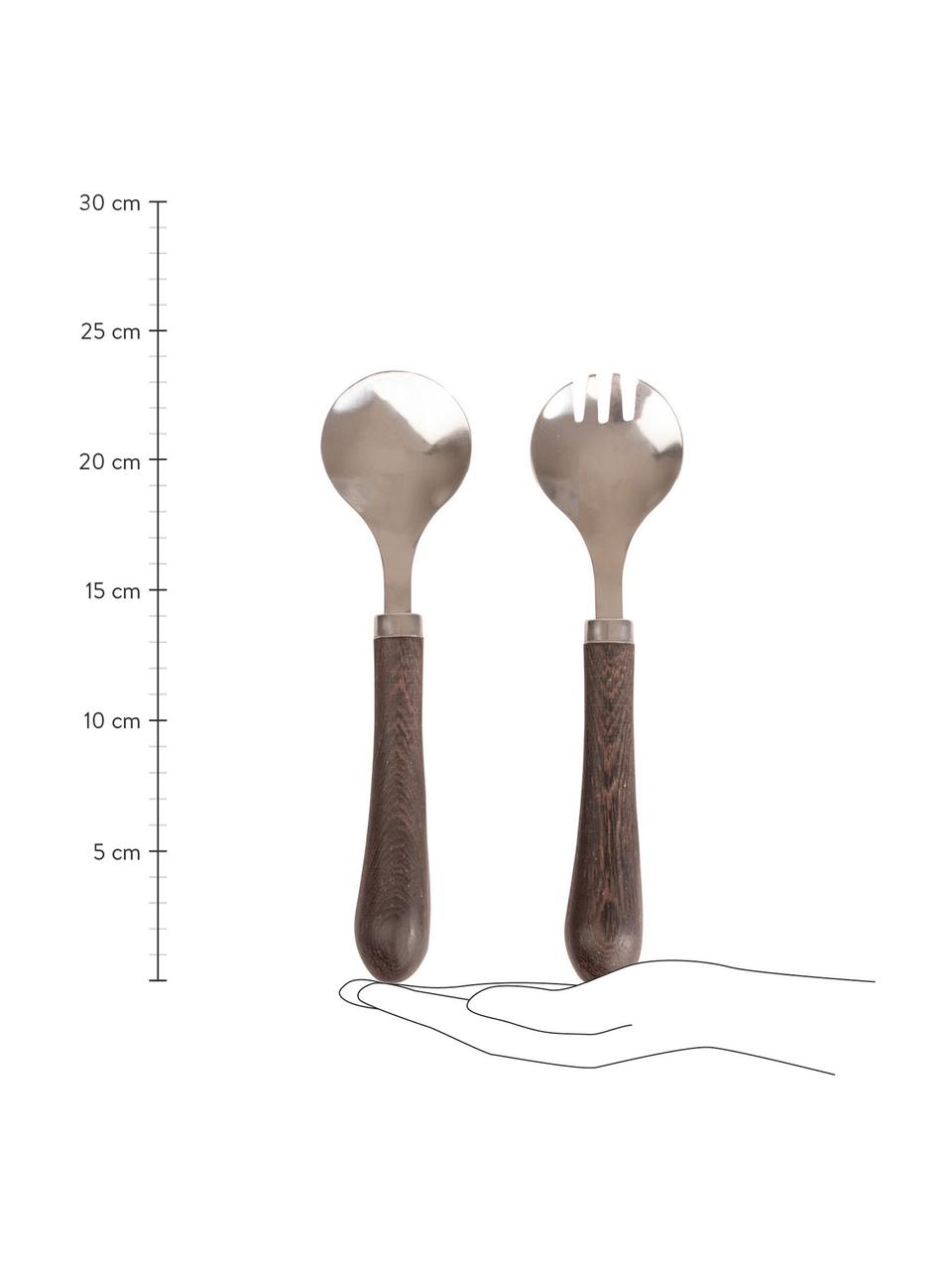 Sada salátových příborů s rukojeťmi ze dřeva wenge Astrid, 2 díly, Stříbrná, dřevo wenge, D 24 cm