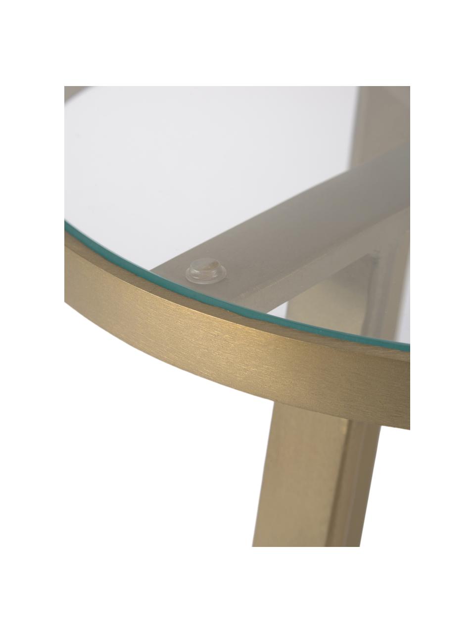 Beistelltisch Fortunata mit Glasplatte in Gold, Tischplatte: Glas, gehärtet, Gestell: Metall, gebürstet, Transparent, Gold, Ø 40 x H 51 cm