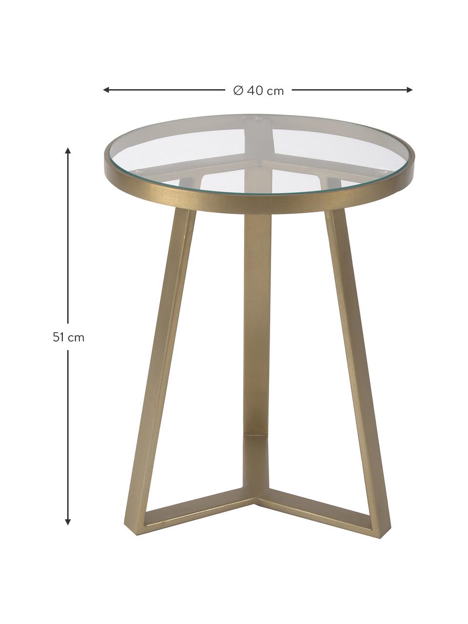 Beistelltisch Fortunata mit Glasplatte, Tischplatte: Glas, gehärtet, Gestell: Metall, gebürstet, Transparent, Goldfarben, Ø 40 x H 51 cm