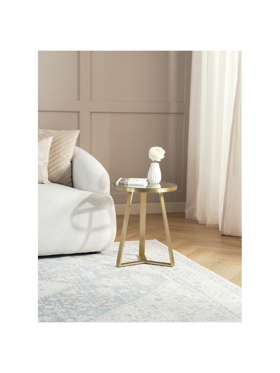 Tavolino dorato con piano in vetro Fortunata, Struttura: metallo spazzolato, Trasparente, dorato, Ø 40 x Alt. 51 cm