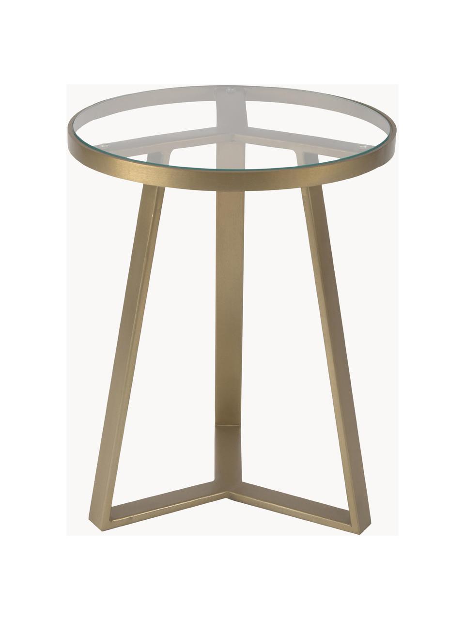 Tavolino dorato con piano in vetro Fortunata, Struttura: metallo spazzolato, Trasparente, dorato, Ø 40 x Alt. 51 cm
