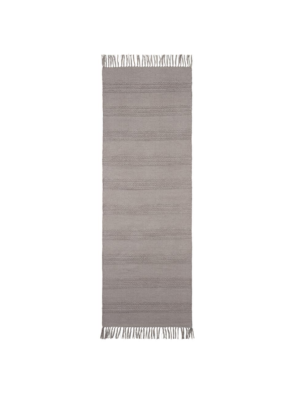 Baumwollläufer Tanya mit Ton-in-Ton-Webstreifenstruktur und Fransenabschluss, 100% Baumwolle, Beige, 70 x 200 cm