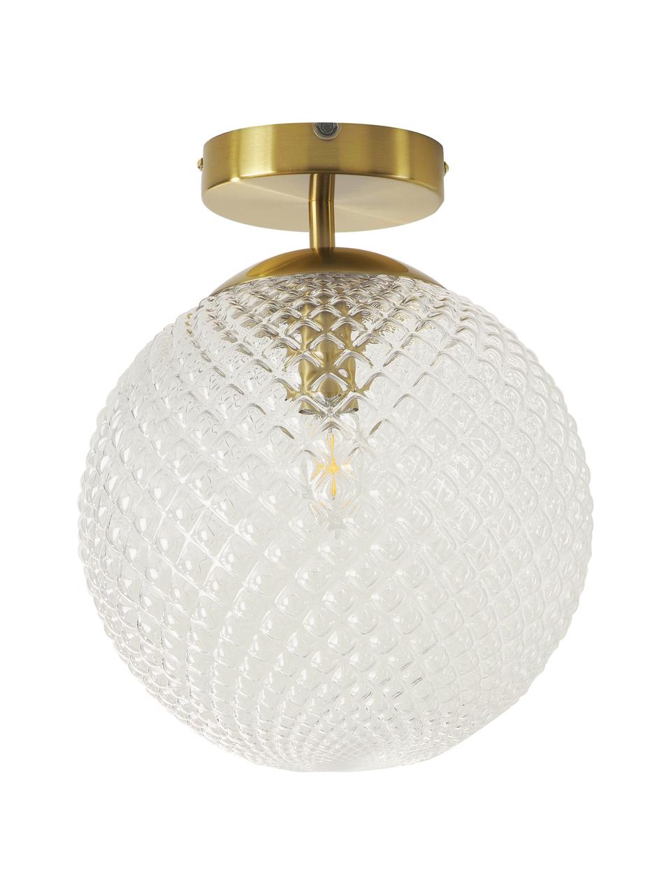 Kleine plafondlamp Lorna van glas, Lampenkap: glas, Baldakijn: gegalvaniseerd metaal, Transparant met goud, Ø 25 x H 30 cm