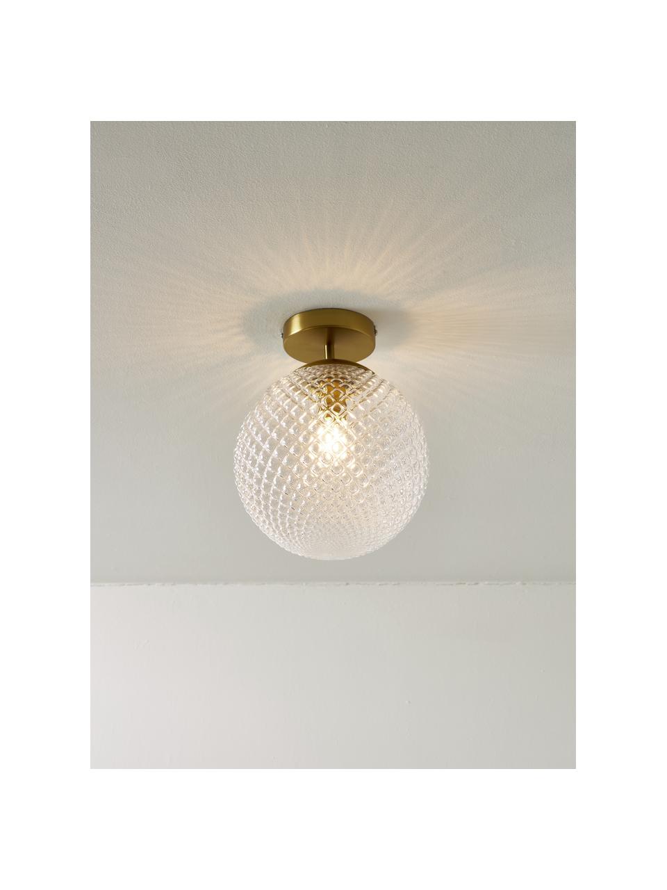 Lampada da soffitto piccola in vetro Lorna, Paralume: vetro, Baldacchino: metallo zincato, Trasparente, dorato, Ø 25 x Alt. 30 cm