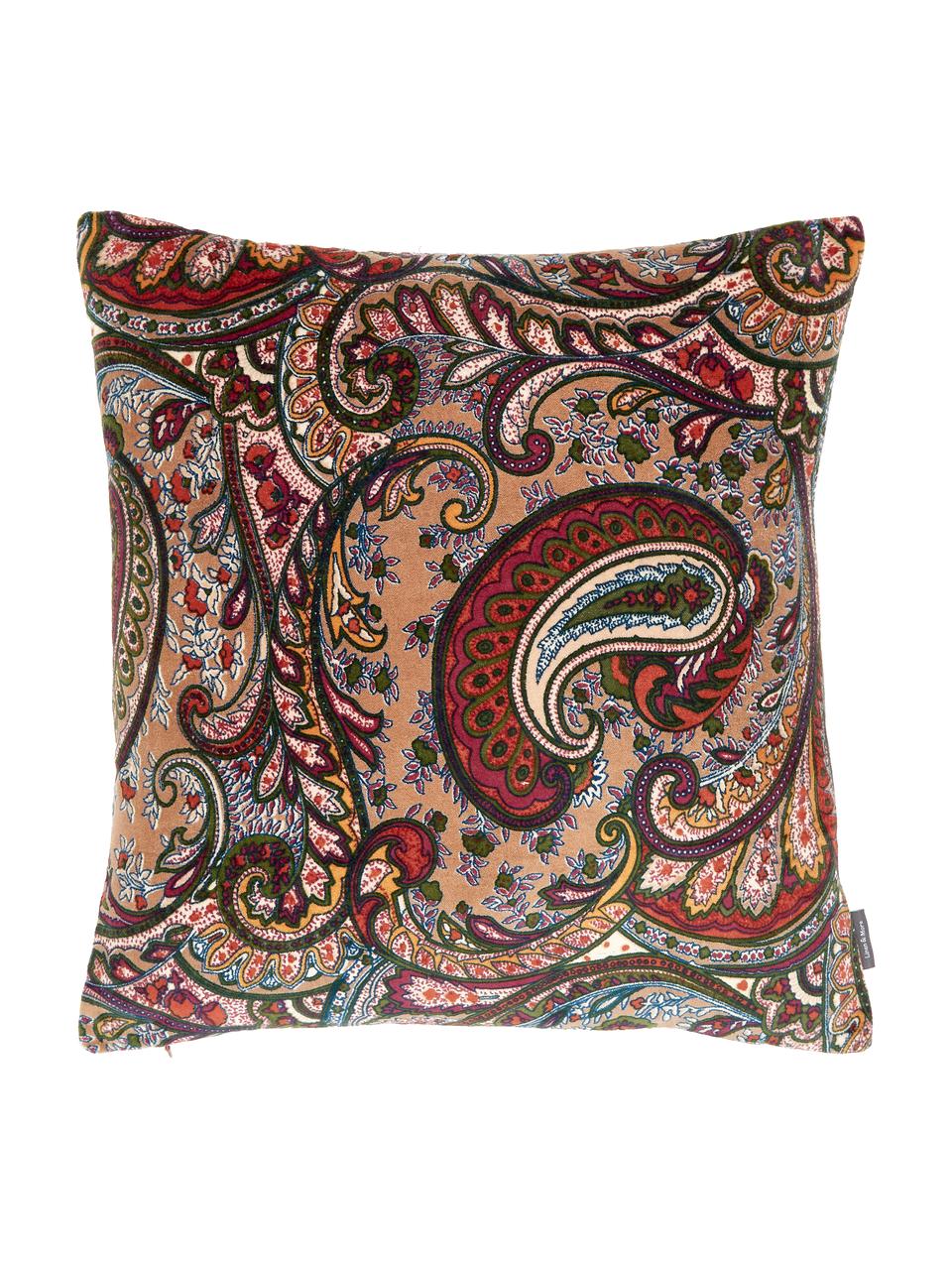 Gemustertes Samt-Kissen Paisley, mit Inlett, Bezug: 100% Baumwolle, Beige, Mehrfarbig, 45 x 45 cm