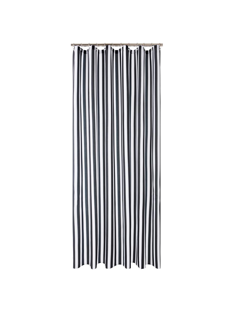 Rideau de douche à rayures Hanne, 100 % polyester, Noir, blanc, larg. 180 x long. 200 cm