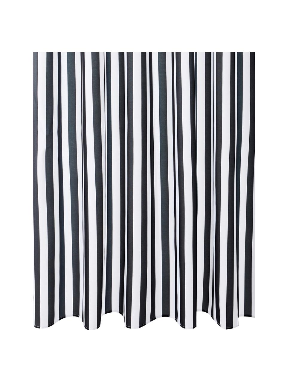 Gestreepte douchegordijn Hanne, 100% polyester, Zwart, wit, B 180 x L 200 cm