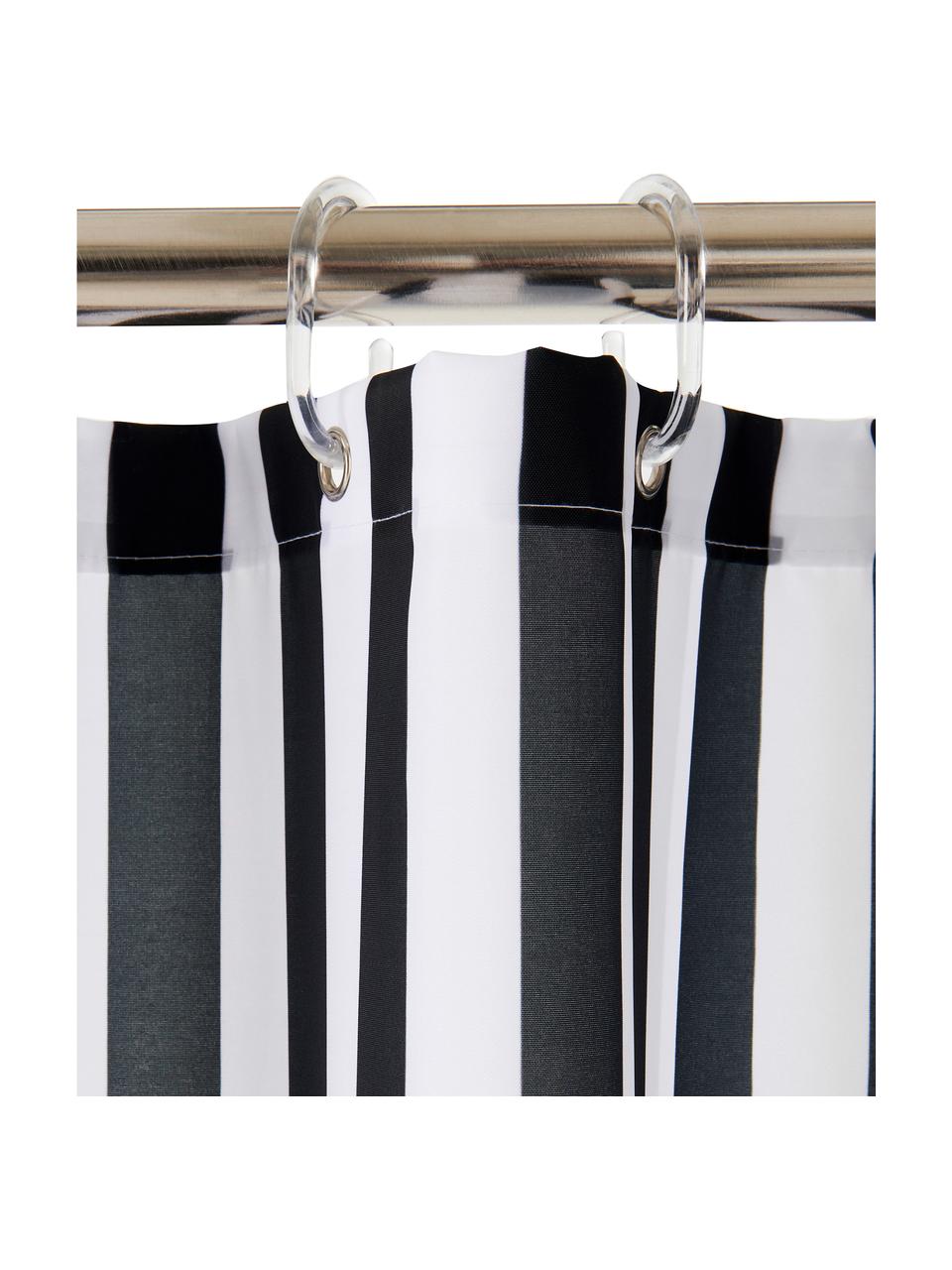 Tenda da doccia a righe color nero/bianco Hanne, 100% poliestere, Nero, bianco, Larg. 180 x Lung. 200 cm