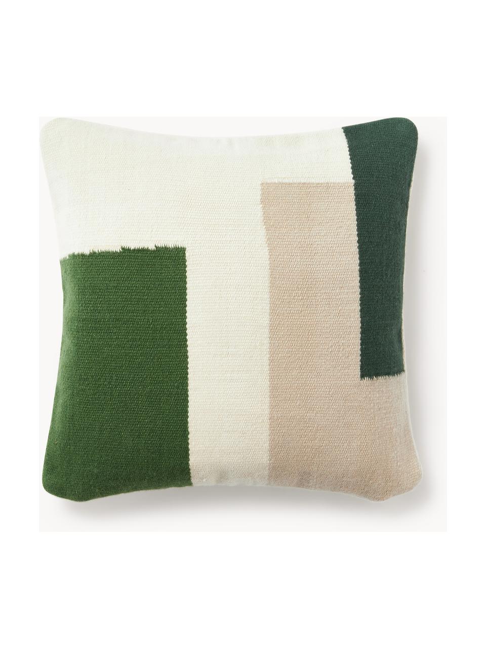 Housse de coussin 50x50 motif abstrait Aylin, 85 % laine, 15 % coton, Vert olive, larg. 50 x long. 50 cm