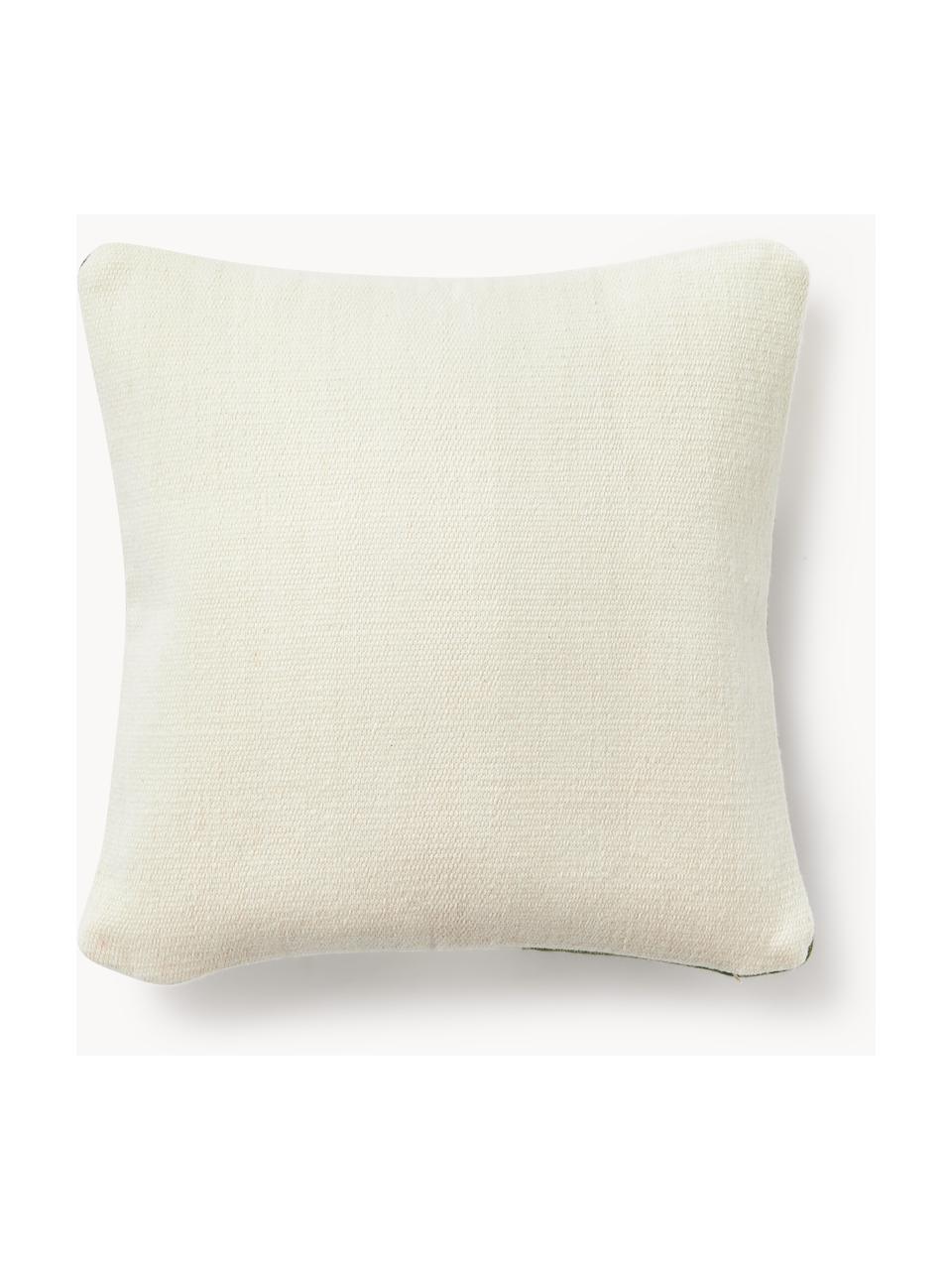 Housse de coussin 50x50 motif abstrait Aylin, 85 % laine, 15 % coton, Vert olive, larg. 50 x long. 50 cm