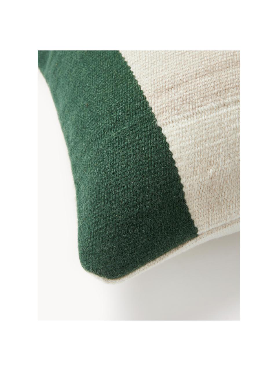 Woll-Kissenhülle Aylin mit abstrakter Verzierung, 85 % Wolle, 15 % Baumwolle, Grüntöne, B 50 x L 50 cm