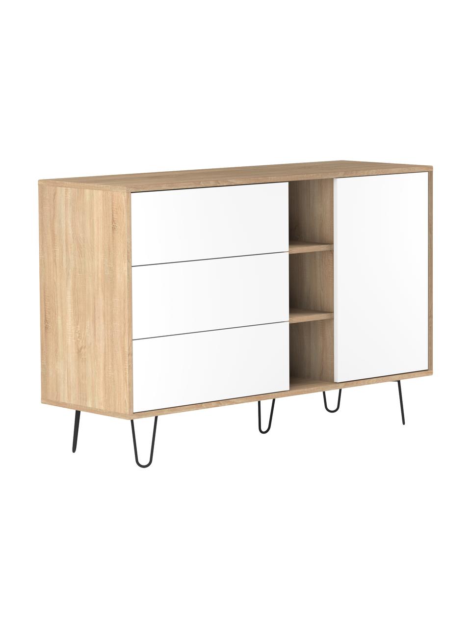 Design-Sideboard Aero mit Schubladen, Korpus: Spanplatte, melaminbeschi, Füße: Metall, lackiert, Eichenholz, Weiß, 120 x 80 cm