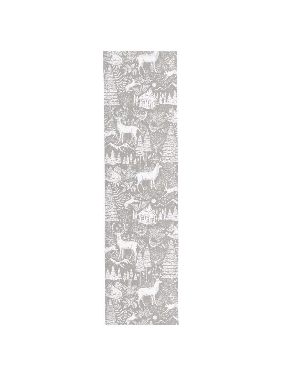 Tischläufer Forest mit winterlichen Motiven, 85% Ramie, 15% Baumwolle, Beige, Creme, 40 x 145 cm