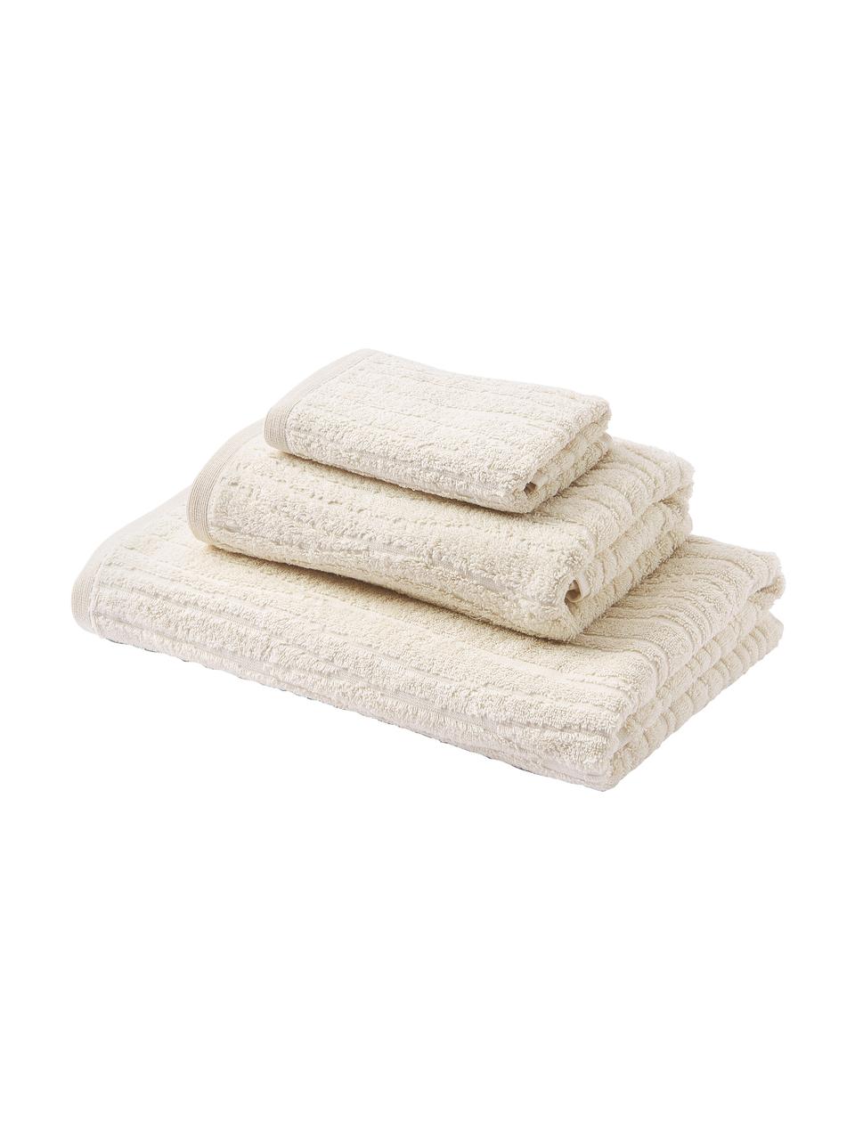 Lot de serviettes de bain en coton Audrina, 3 élém., Beige, Lot de différentes tailles