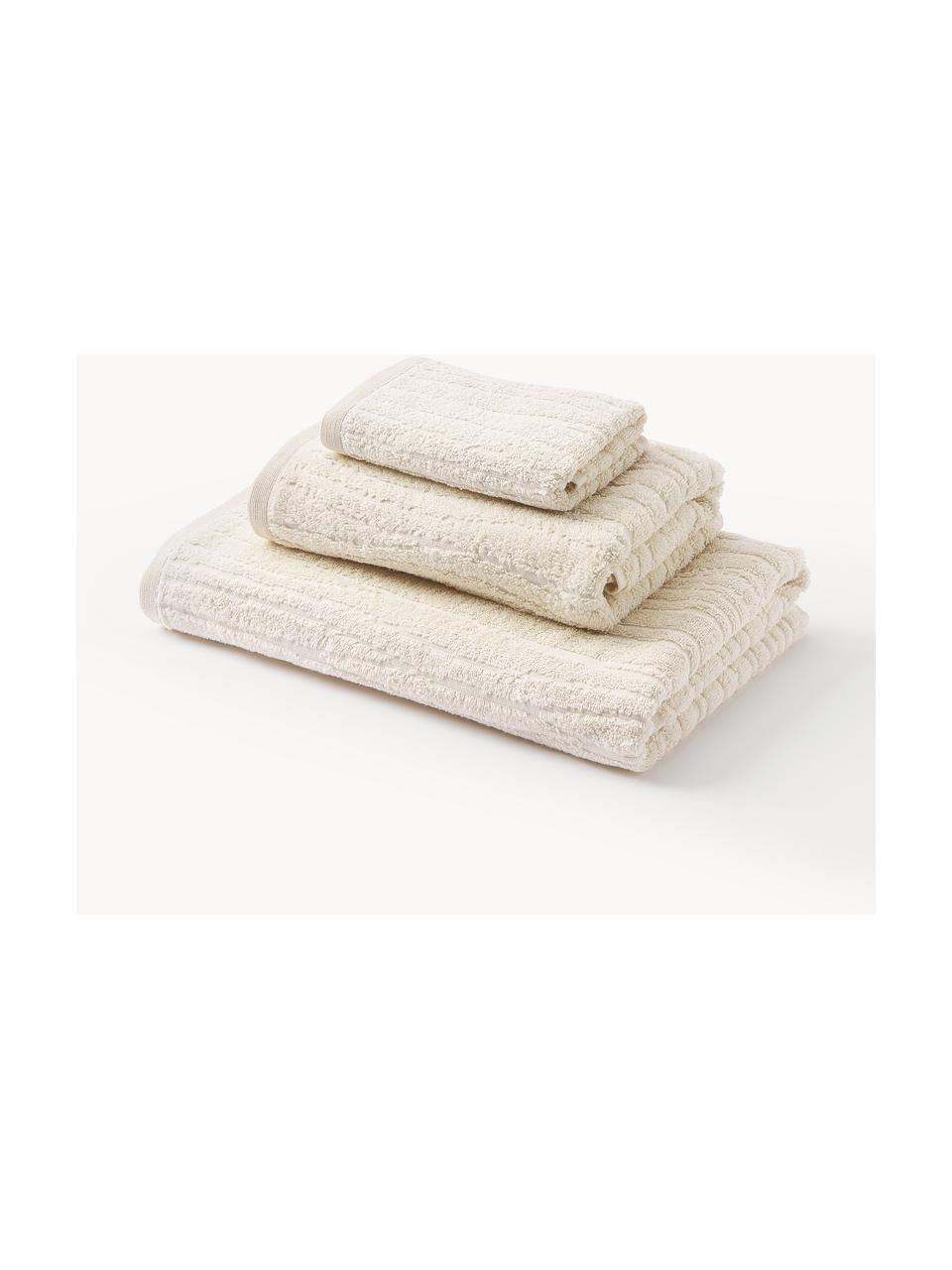 Set de toallas de algodón Audrina, tamaños diferentes, Beige claro, Set de 3 (toalla tocador, toalla lavabo y toalla ducha)
