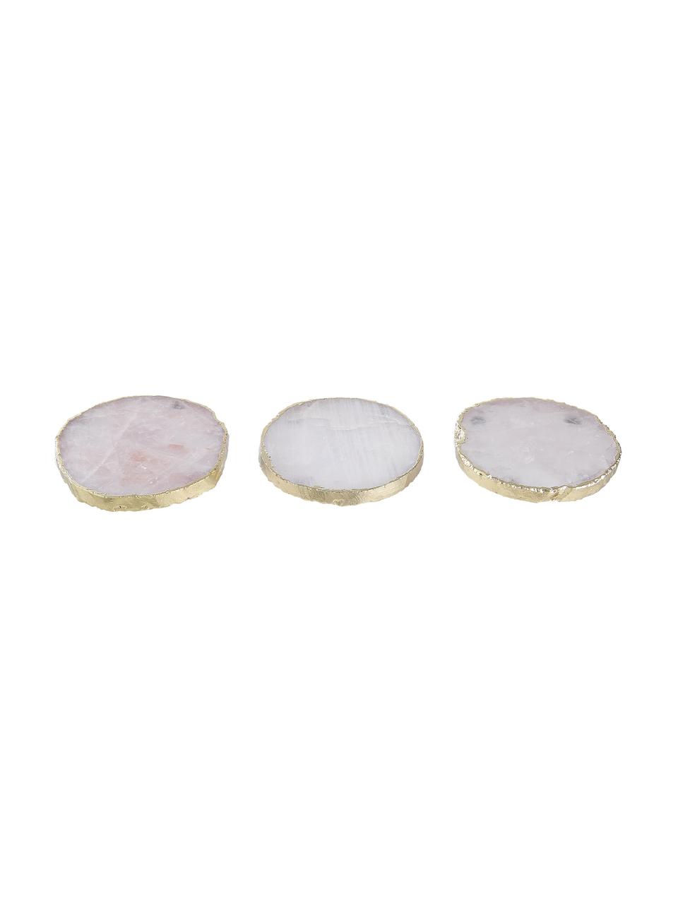 Posavasos de piedras preciosas Crystal, 4 uds., Cuarzo rosa, Cuarzo rosa, dorado, Ø 11 cm