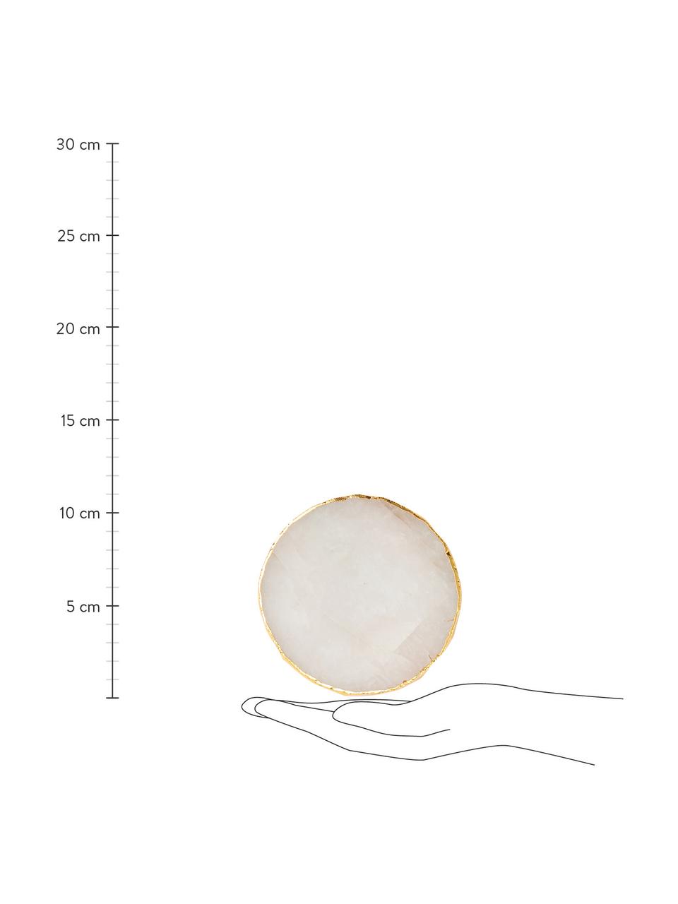 Onderzetters Crystale van edelstenen, 4 stuks, Witte kwarts, Roze kwarts, goudkleurig, Ø 11 cm