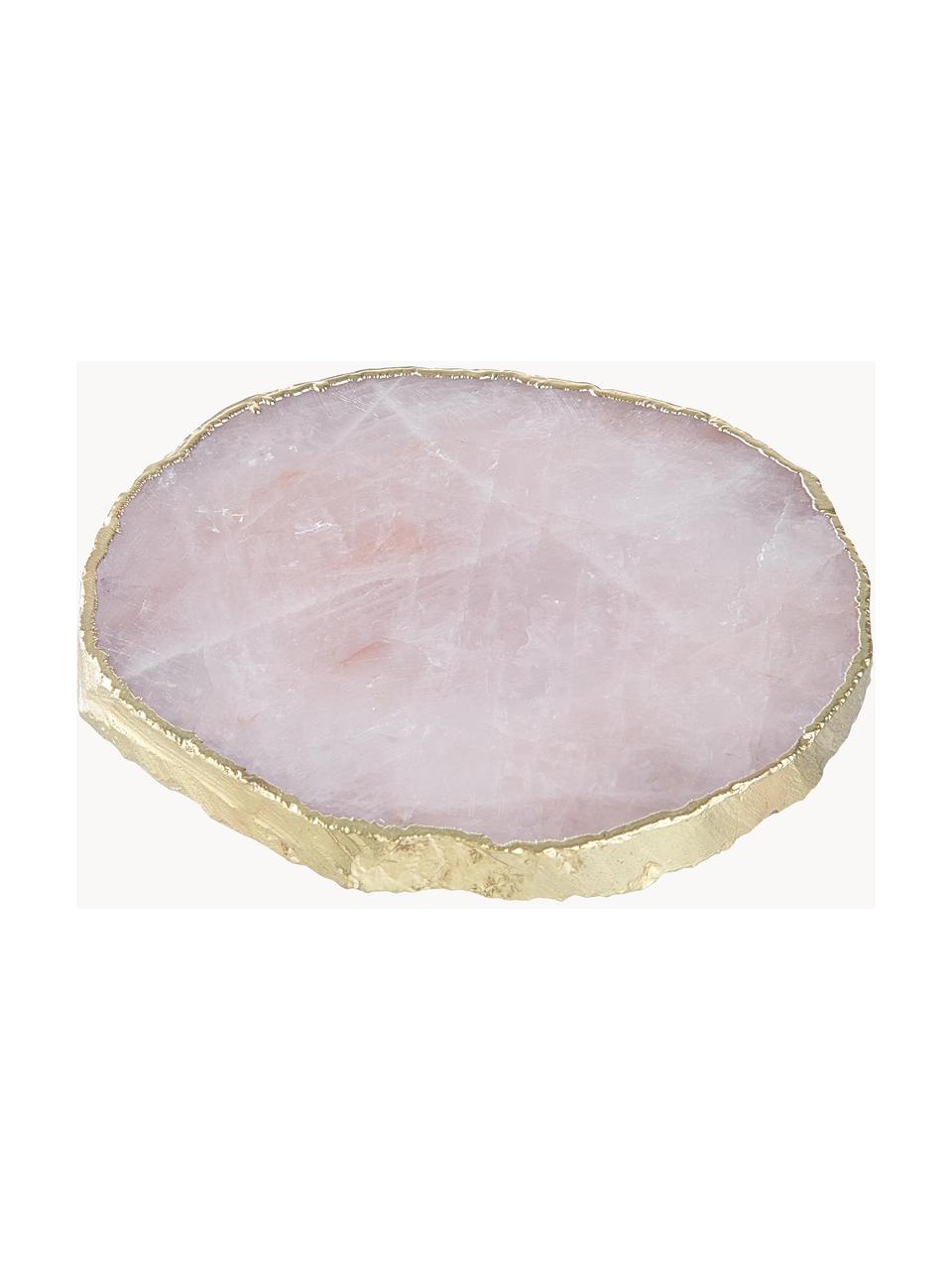 Sous-verre en pierre précieuse Crystale, 4 pièces, Quartz rose, Rose pâle, doré, Ø 11 cm