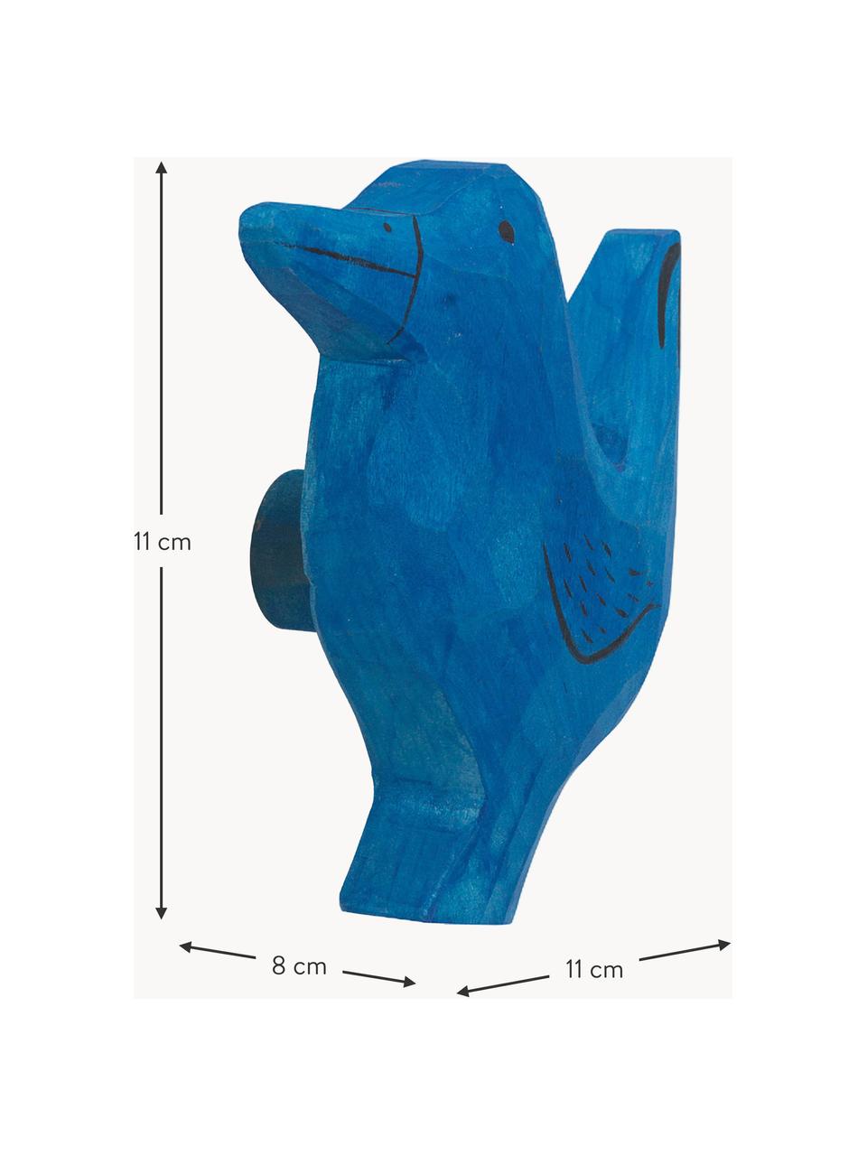 Handgefertigter Wandhaken Anton aus Espenholz, Espenholz, Blau, B 11 x H 8 cm