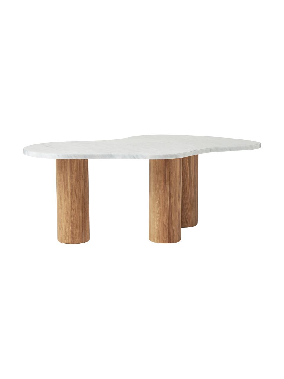 Marmeren salontafel Naruto in organisch vorm, in verschillende formaten, Tafelblad: wit marmer, Poten: eikenhout, Wit, B 90 cm x D 59 cm