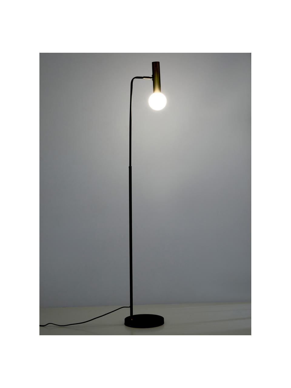 Leeslamp Wilson met glazen lampenkap, Lampvoet: gepoedercoat metaal, Fitting: vermessingd metaal, Lampenkap: glas, Zwart, messingkleurig, H 151cm